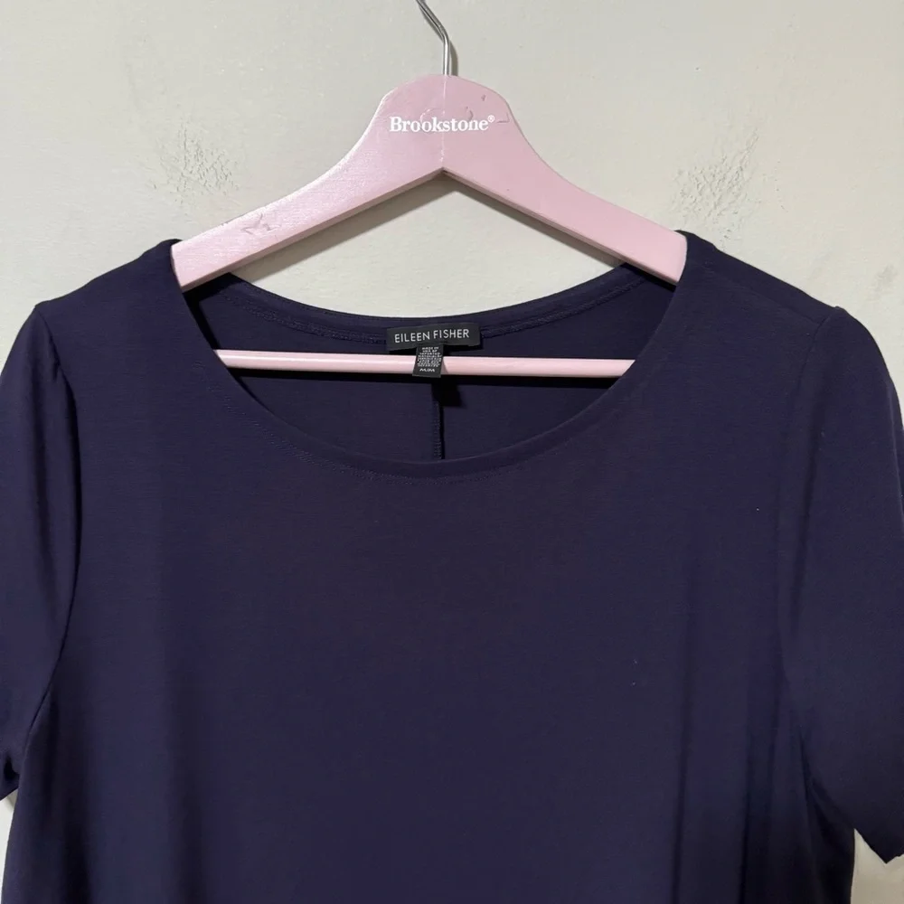Eileen Fisher Asymmetrical Dress Short Sleeve Purple Size Medium - Picture 4 of 10